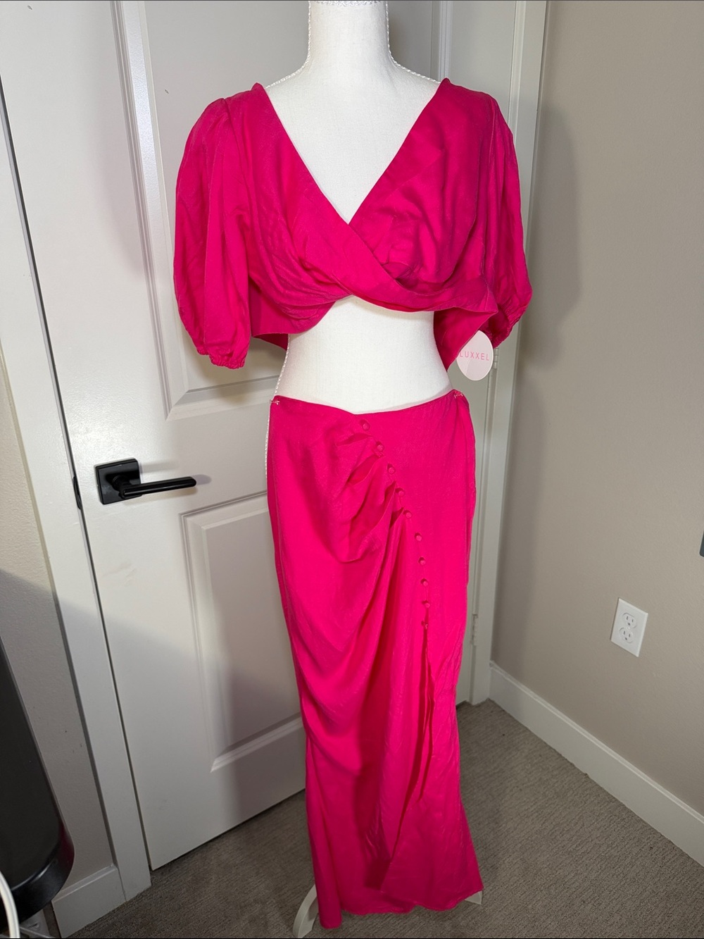 Bright Pink Two-Piece Maxi Skirt Set